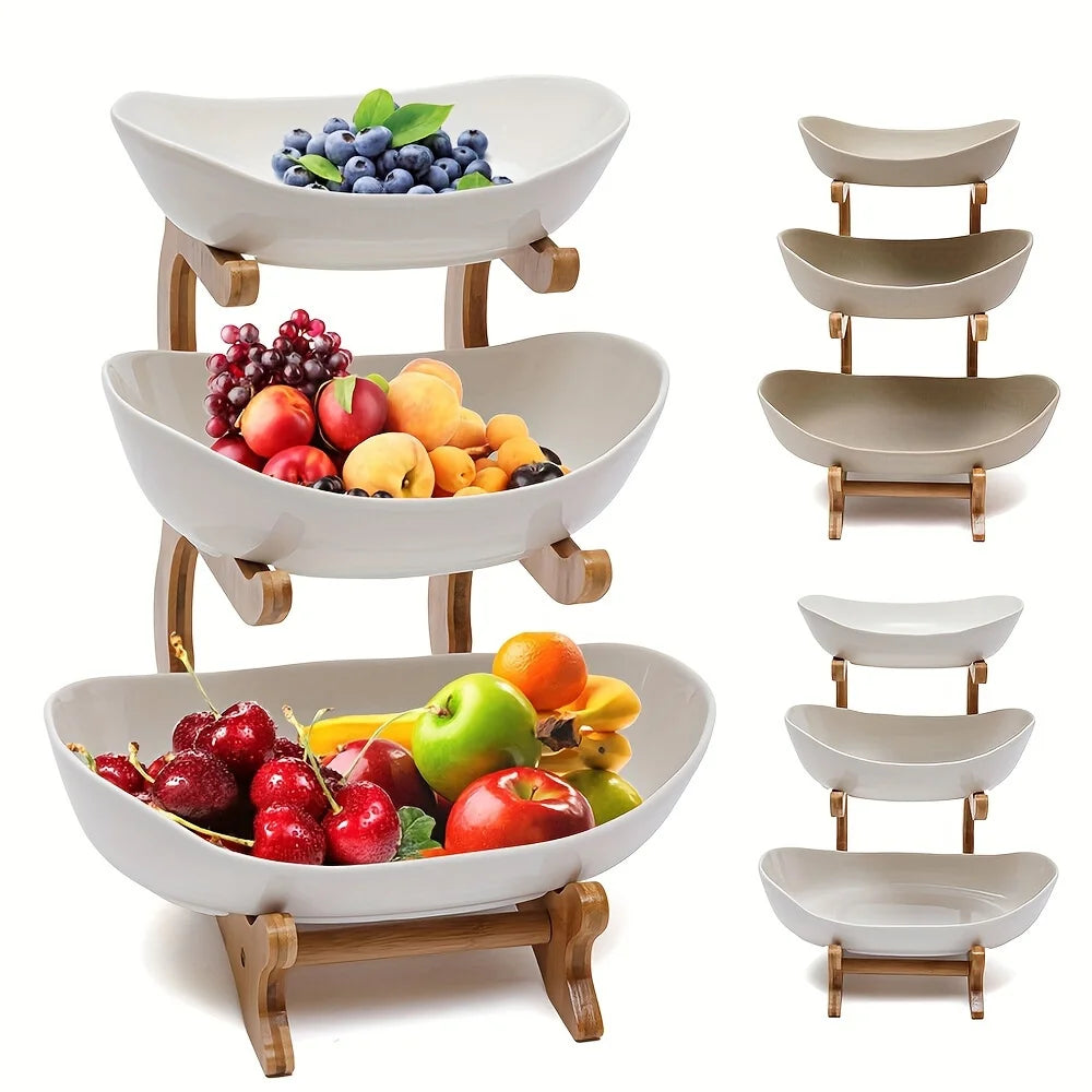 3-Tier Wooden Fruit & Vegetable Basket with Wooden Legs – Kitchen Storage Organizer