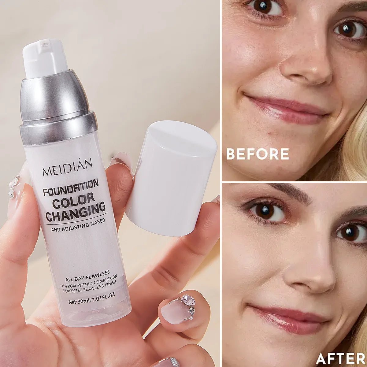Fond de teint magique liquide changeant de couleur mat doux longue tenue hydratant base maquillage vente en gros