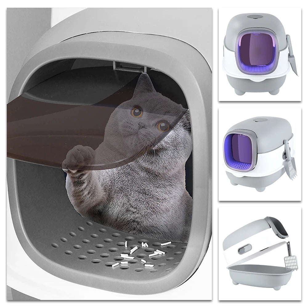 Enclosed Dome Cat Litter Box – Covered Cat Toilet with Scoop