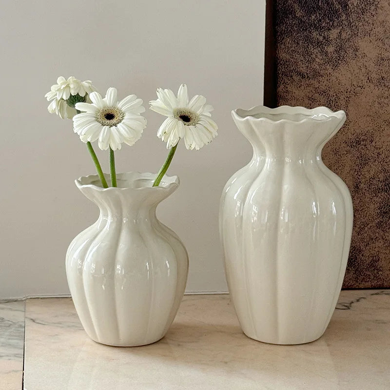 Luxury French Cream Ceramic Vase – Elegant Flower Holder for Home Decor