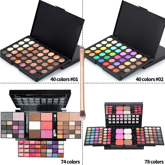 Palette fards à paupières 40/74/78 couleurs, mats, waterproof, longue tenue, kit maquillage tout-en-un, cadeau mode