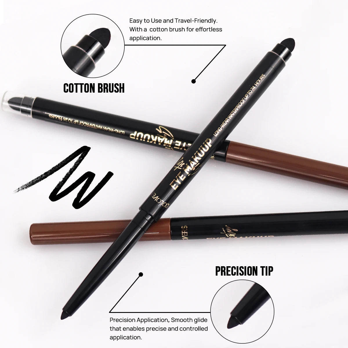 1 Pièce Eyeliner Double-Embout – Tête Éponge, Anti-Bavure, Waterproof, Marron/Blanc, Mat, Maquillage des Yeux