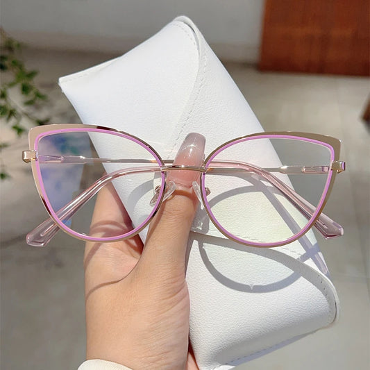 Vintage lunettes de chat femmes nouvelle mode jante en métal lunettes décoratives à la mode surdimensionné bleu lumière bloquant les lunettes