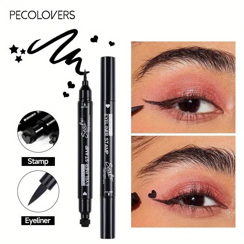 Eyeliner Liquide Noir 2 en 1 – Double Embout avec Tampon Lune, Crayon Yeux, Séchage Rapide, Anti-Bavure, Longue Tenue, Maquillage Facile