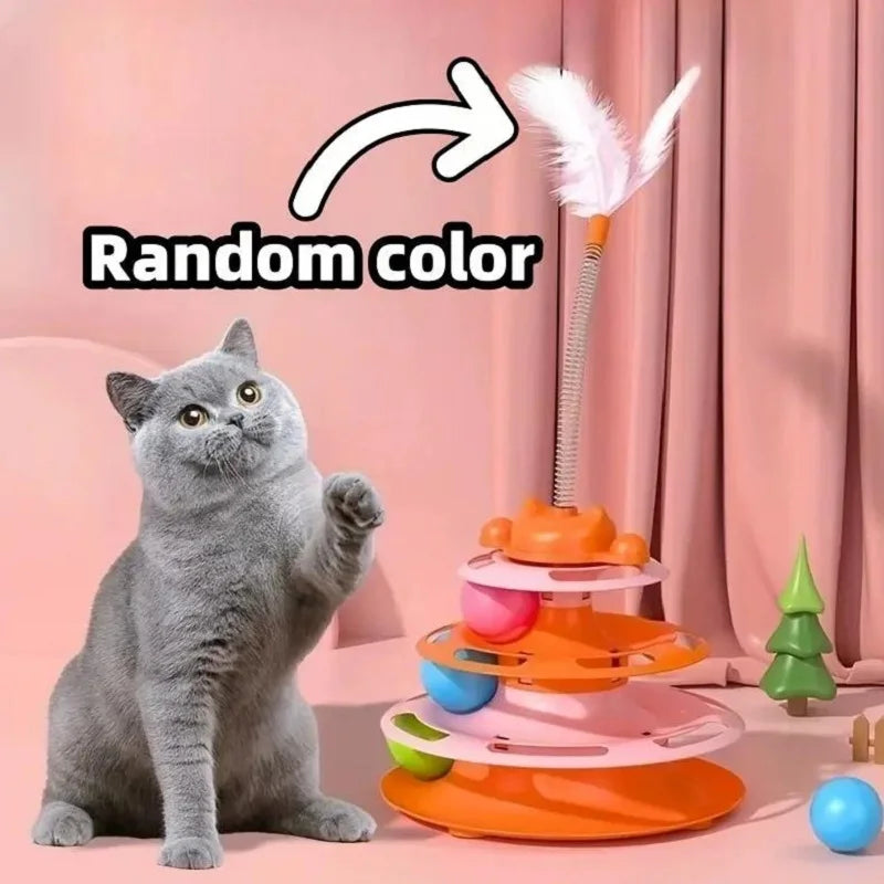 Interactive Cat Tower Track Toy with Rolling Balls & Feather Teaser