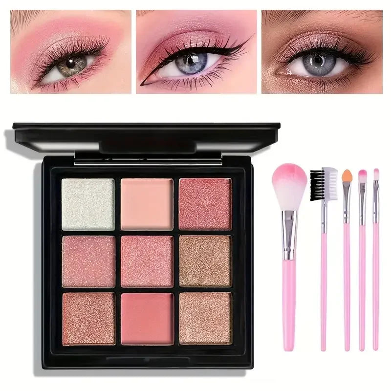 Palette fards à paupières 9 couleurs pailleté perlé mat longue tenue pour femme