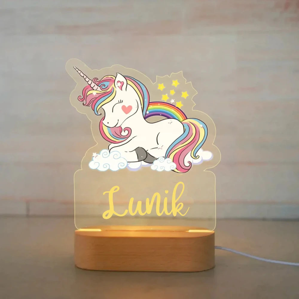 Personalized Animal Night Light with Custom Name – Acrylic LED Lamp for Kids' Bedrooms