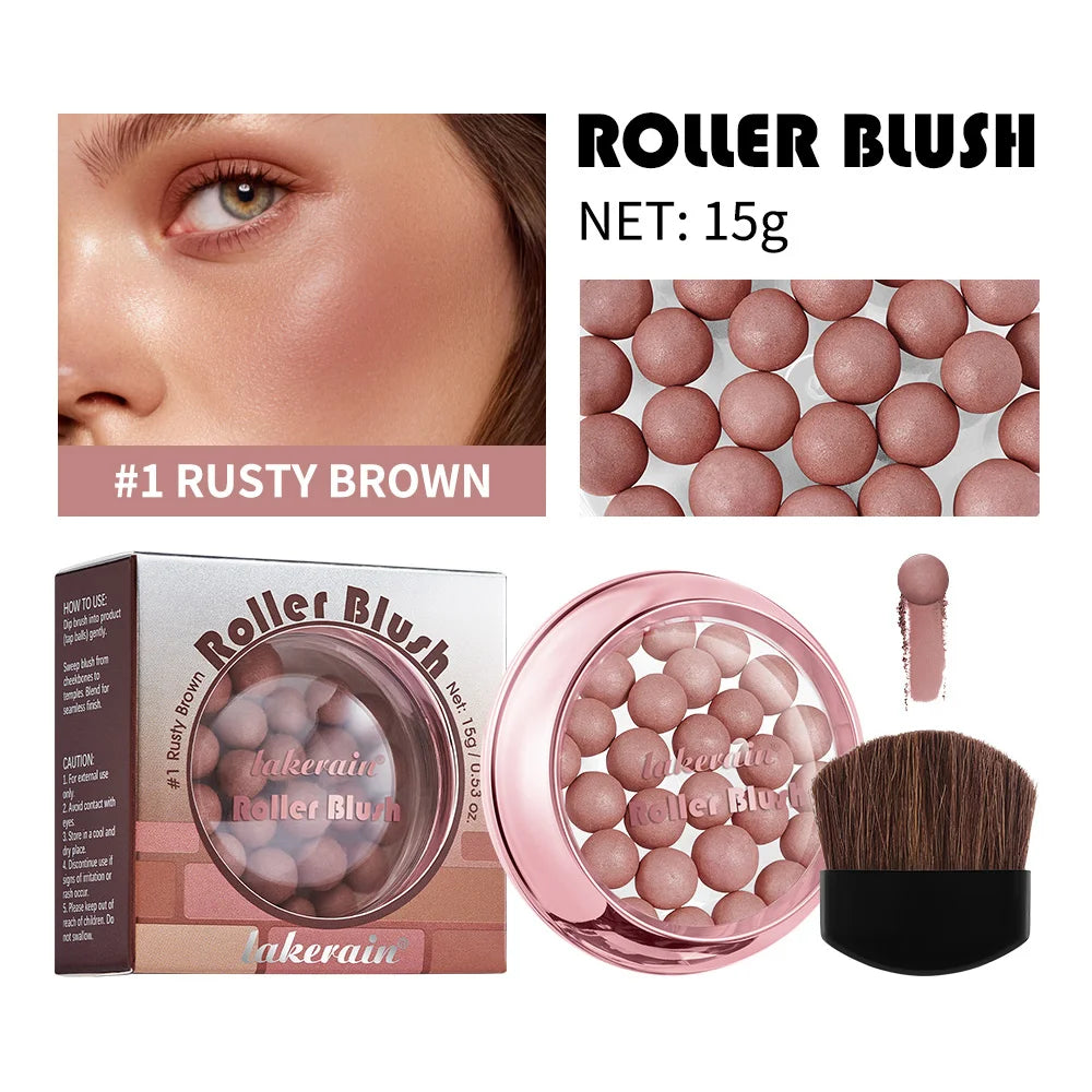 Blush Sphérique à Rouleau avec Pinceau — Maquillage Naturel, Longue Tenue, Fini Perlé, Pour Joues et Contour du Visage, Cosmétiques pour Femmes