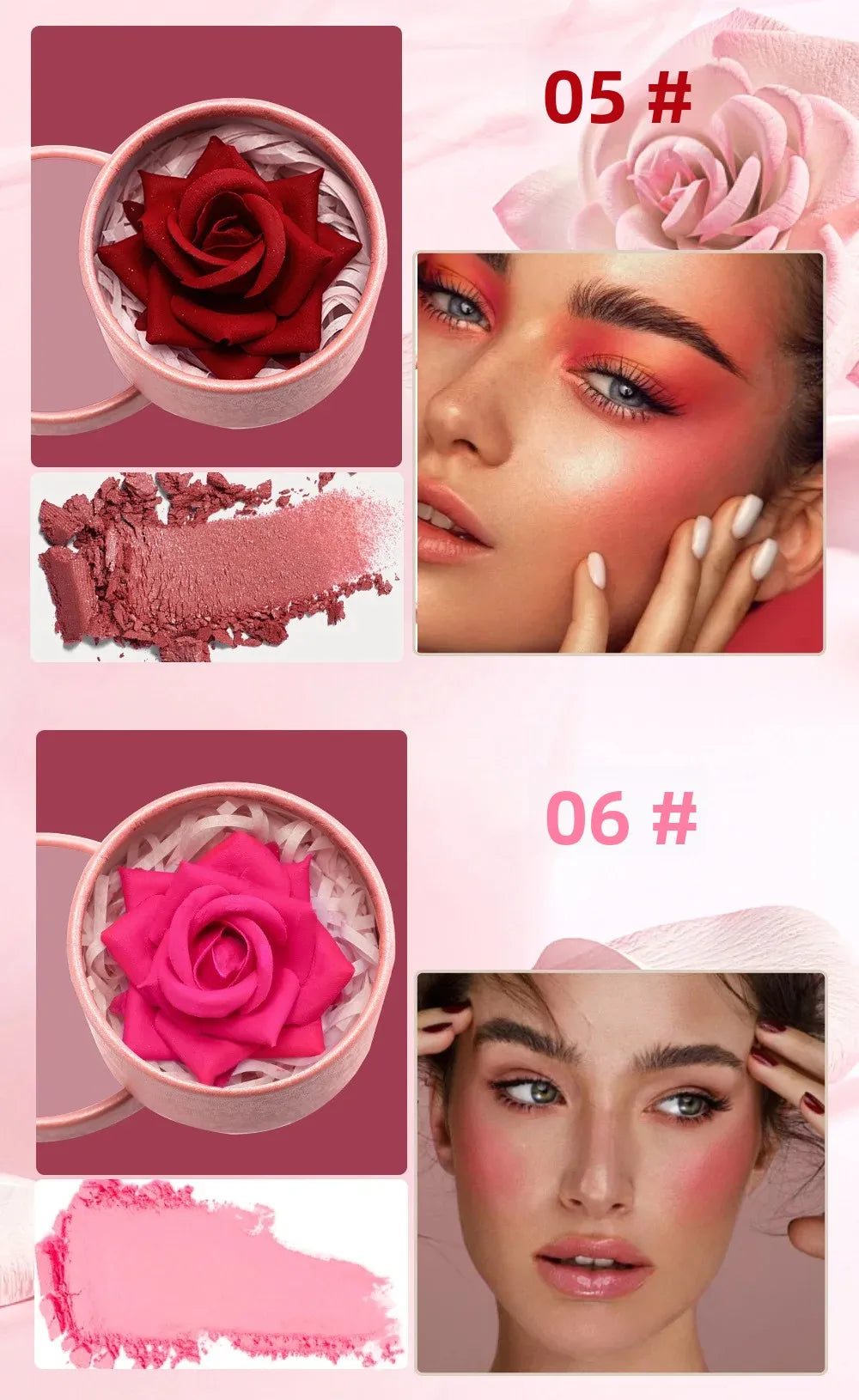 Blush 3D — Rose Tridimensionnel, Haute Brillance, Illumine Naturellement le Teint, Petites Pétales, Maquillage Nude