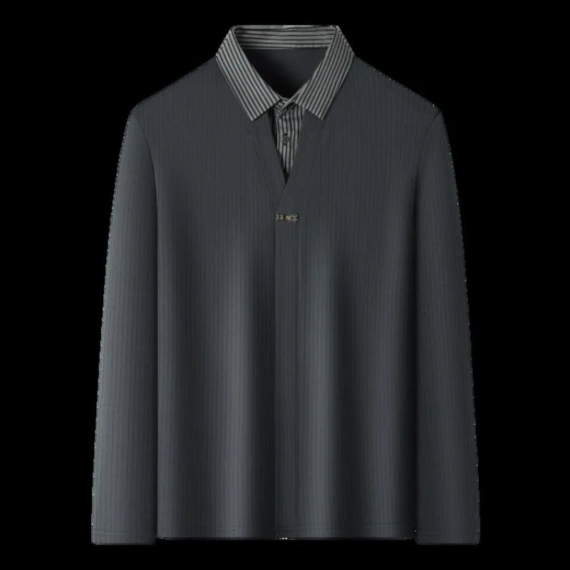 Pull en tricot à manches longues pour hommes, avec col de chemise tissé et chemisier en tricot, T-shirt à col, vêtements pour hommes, automne/hiver