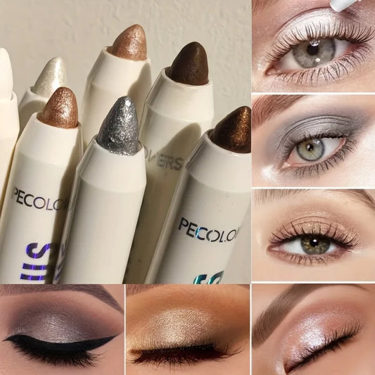 1 crayon fard à paupières gris, marron et blanc, longue tenue, nacré et pailleté, monochrome, illuminateur