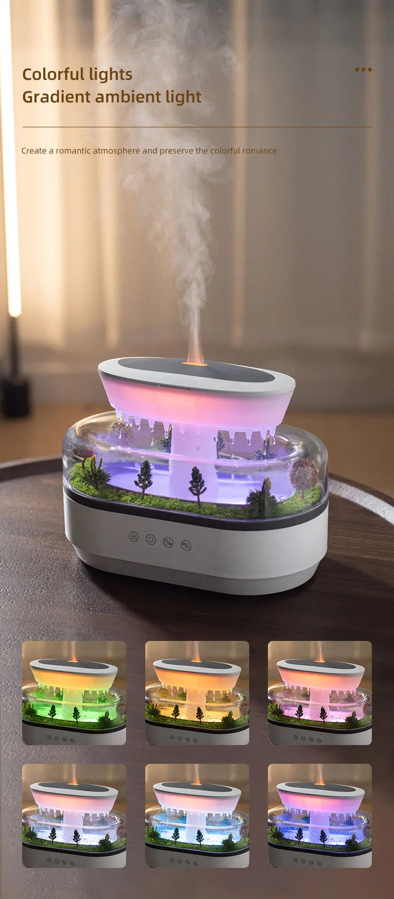 Raindrop Aroma Diffuser – Ultrasonic Humidifier with White Noise & Colorful LED Lights