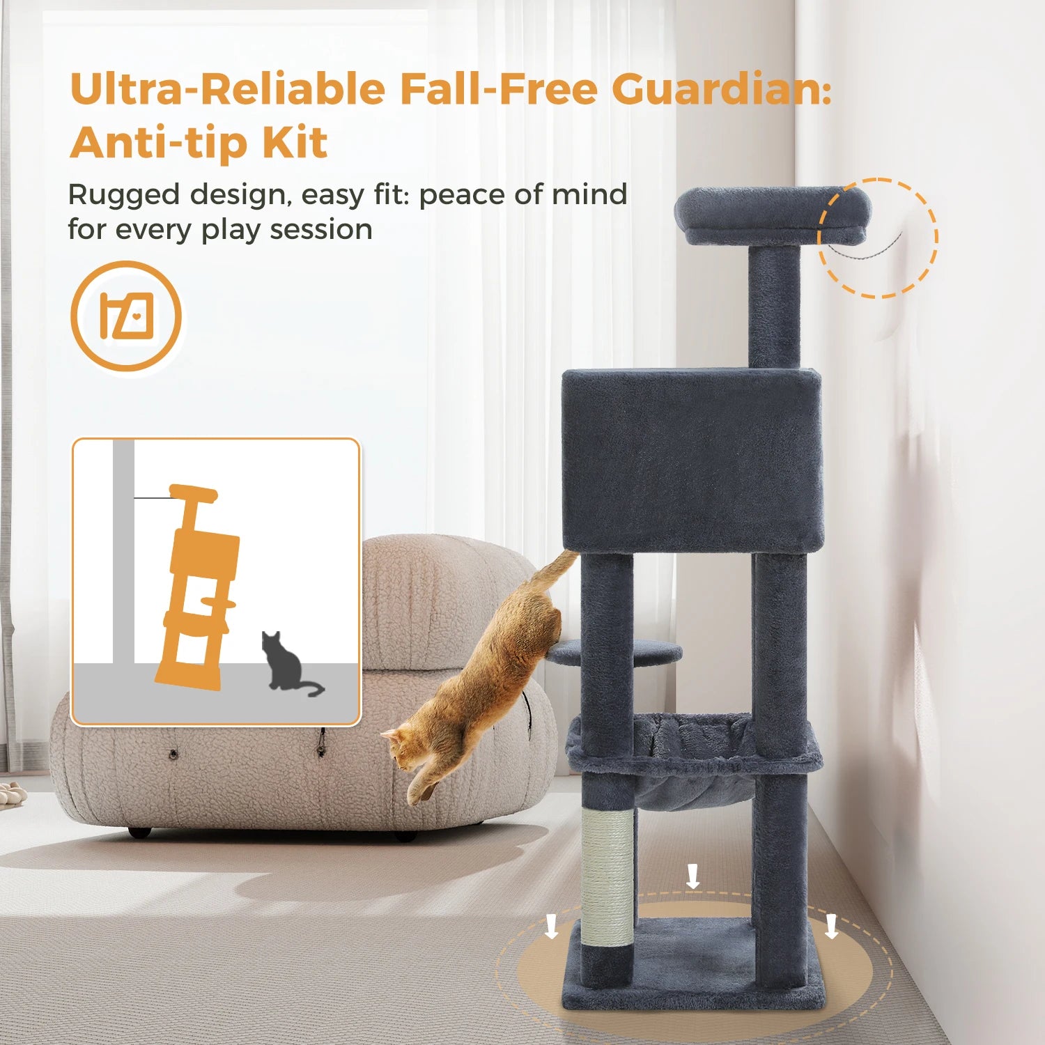 Multi-Level Cat Tree Tower – Cat Condo, Hammock & Scratching Activity Center