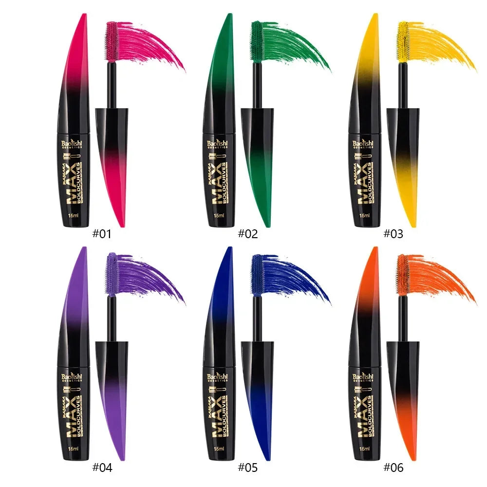 Mascara coloré waterproof séchage rapide cils recourbés et allongeants bleu, vert, rouge, violet, rose maquillage yeux