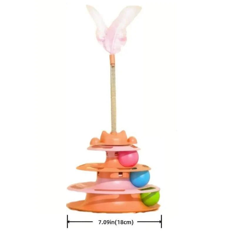 Interactive Cat Tower Track Toy with Rolling Balls & Feather Teaser