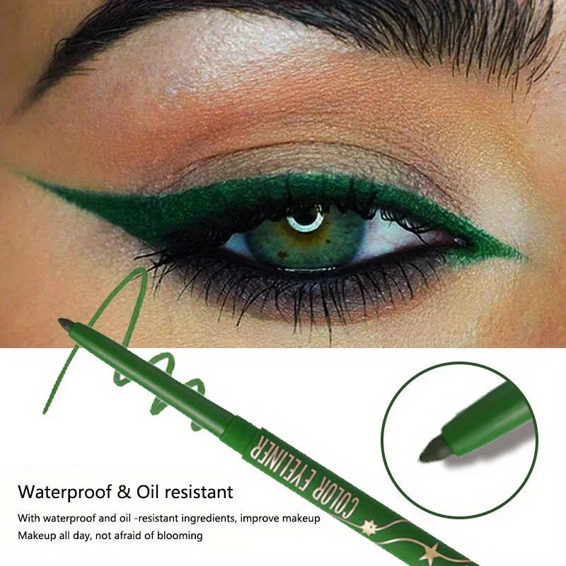 Ombre à paupières caméléon pailletée verte, crayon eyeliner brillant chromé waterproof vert, or et violet, stylo de maquillage effet ver à soie