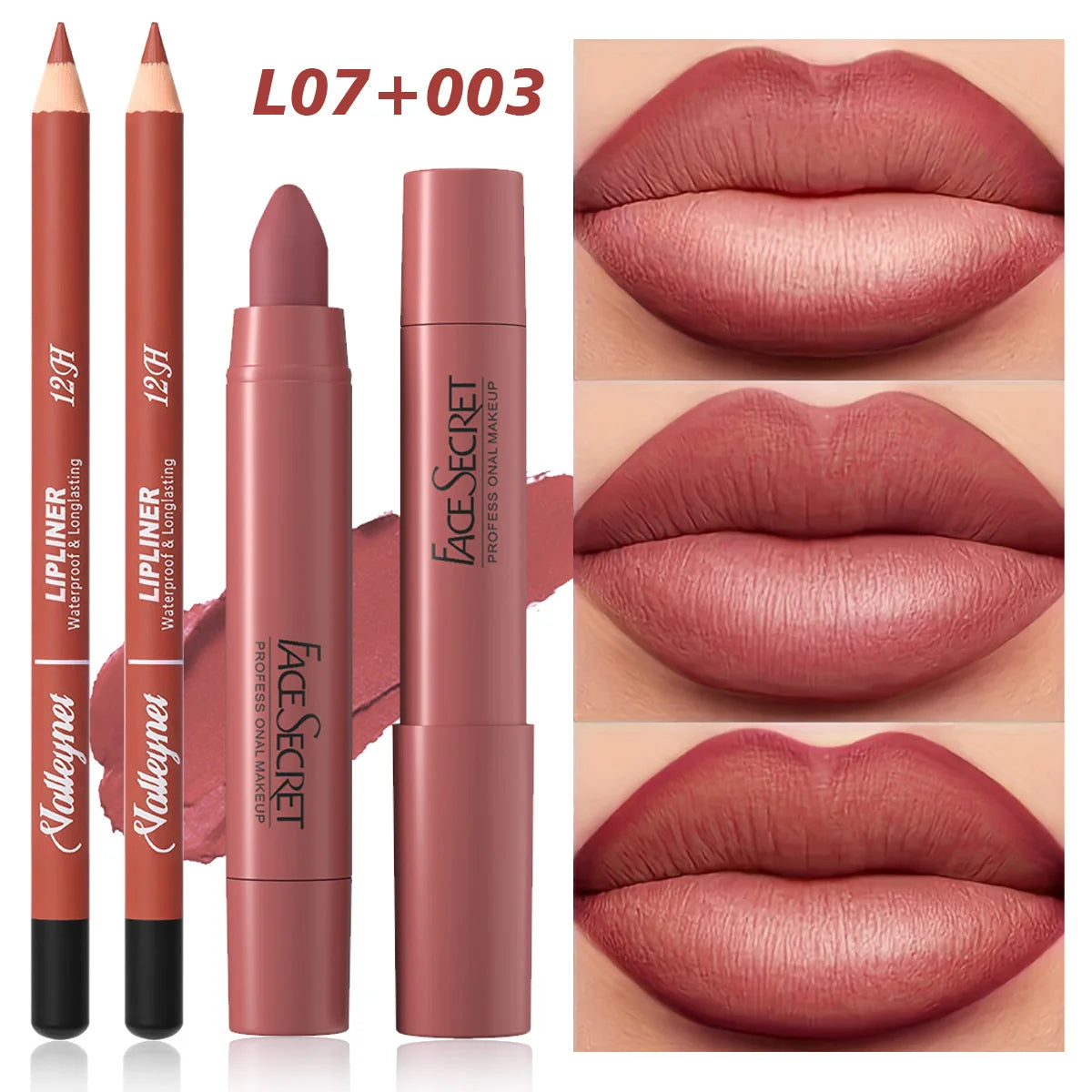 Set 2 Pièces – Crayon à Lèvres et Rouge à Lèvres Mat Velours, Longue Tenue, Maquillage des Lèvres, Idéal Tutoriel