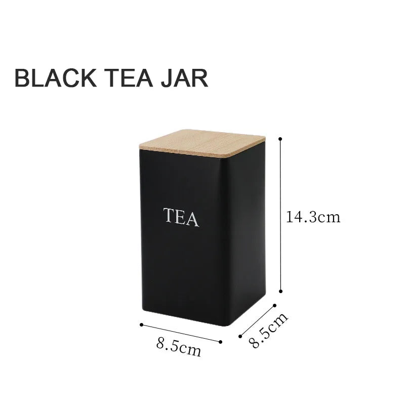 Metal Coffee Bean Storage Jar with Bamboo Lid – Tea, Coffee & Sugar Container
