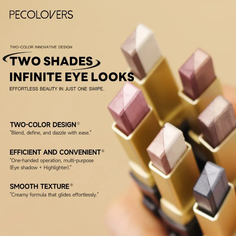 Stick fard à paupières bicolore pailleté, effet illuminateur, maquillage des yeux waterproof longue tenue, effet métallisé.