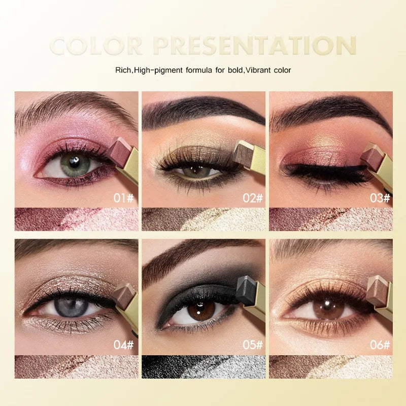 Stick fard à paupières bicolore pailleté, effet illuminateur, maquillage des yeux waterproof longue tenue, effet métallisé.