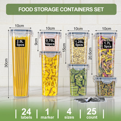 25-Piece Airtight Food Storage Container Set – BPA-Free Pantry Organizer Boxes