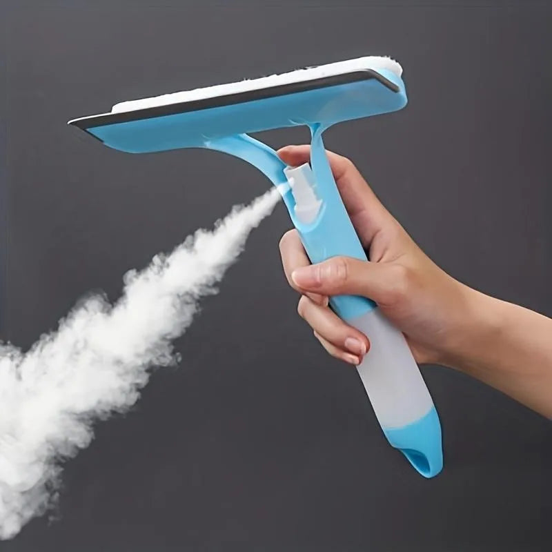 Multi-Function Window Cleaning Brush – Spray Glass Wiper with Rubber Scraper