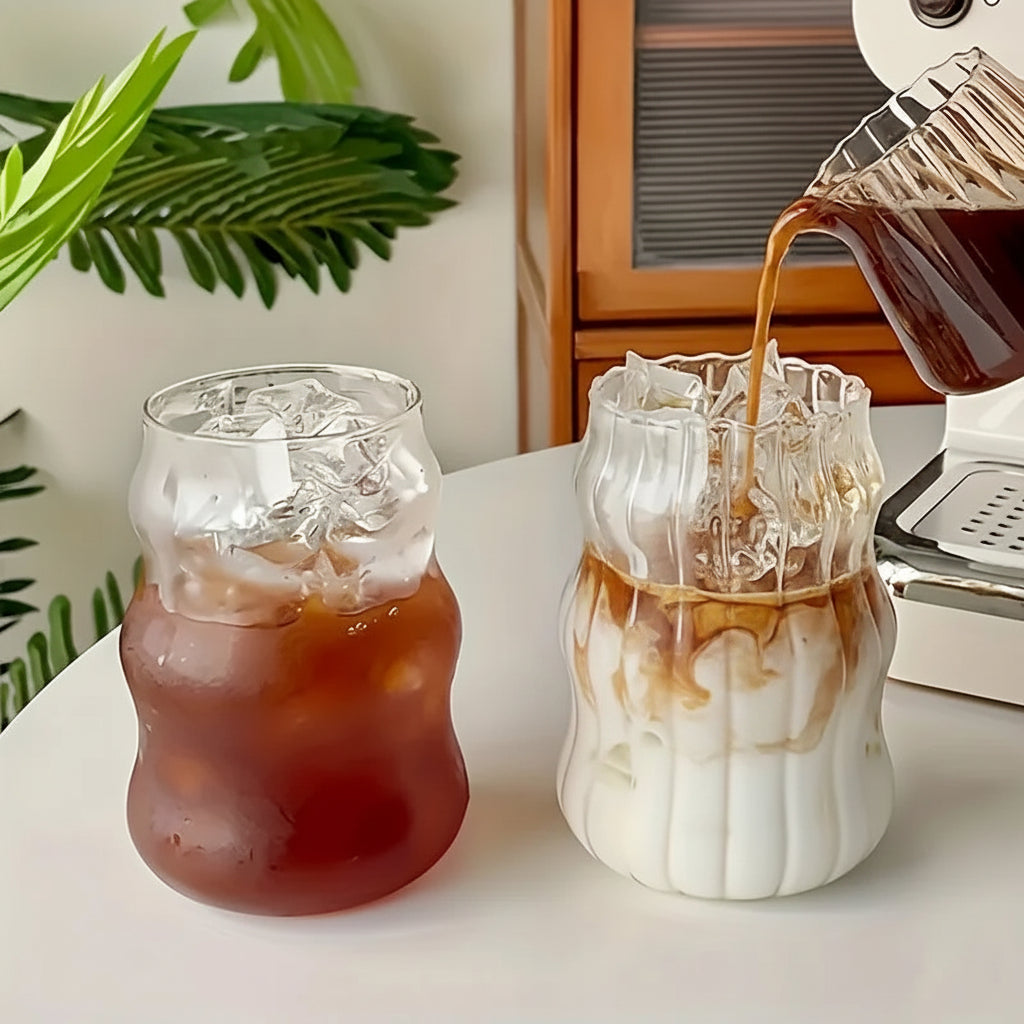 INS Stripe Glass Cups – Heat-Resistant Transparent Coffee, Tea & Juice Tumblers (2/4/6 PCS)