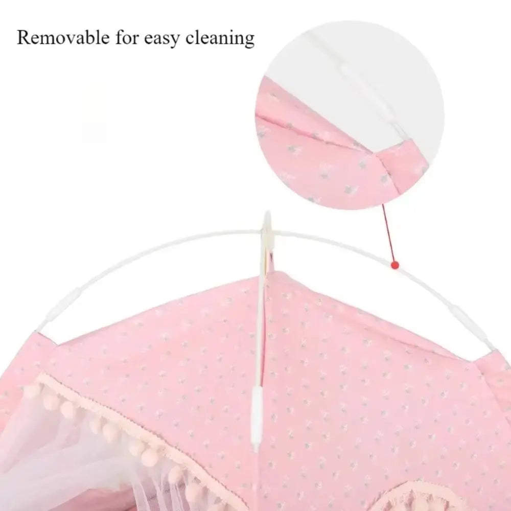 Foldable Princess Pet Bed – Floral Cat & Dog Tent House with Removable Cushion