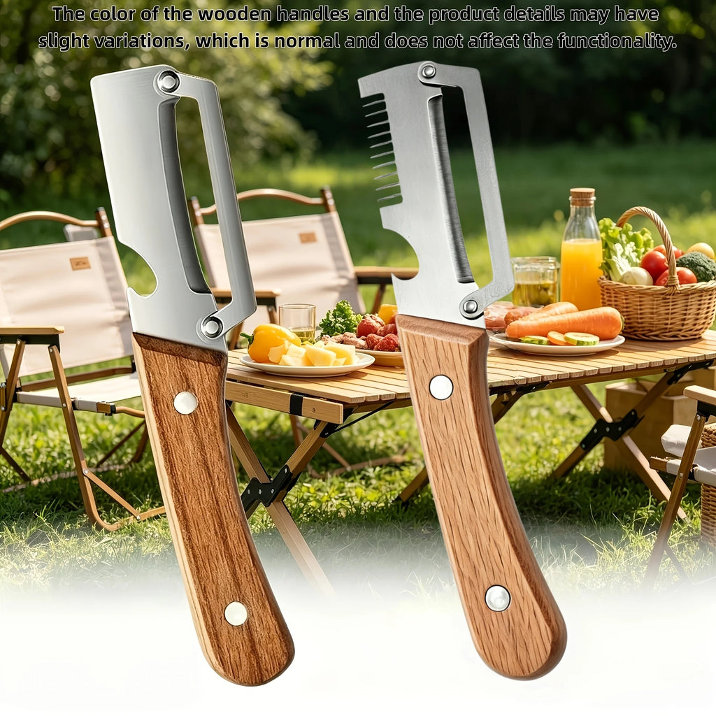 Multifunction Stainless Steel Peeler with Wooden Handle – Durable Fruit & Vegetable Peeling and Slicing Tool