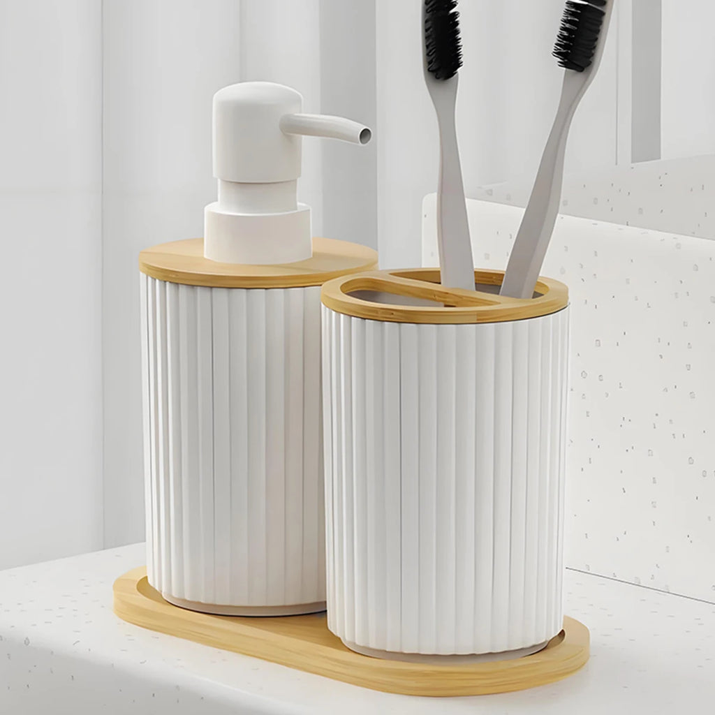 2PCS Black Bathroom Accessories Set – Soap Dispenser & Toothbrush Cup