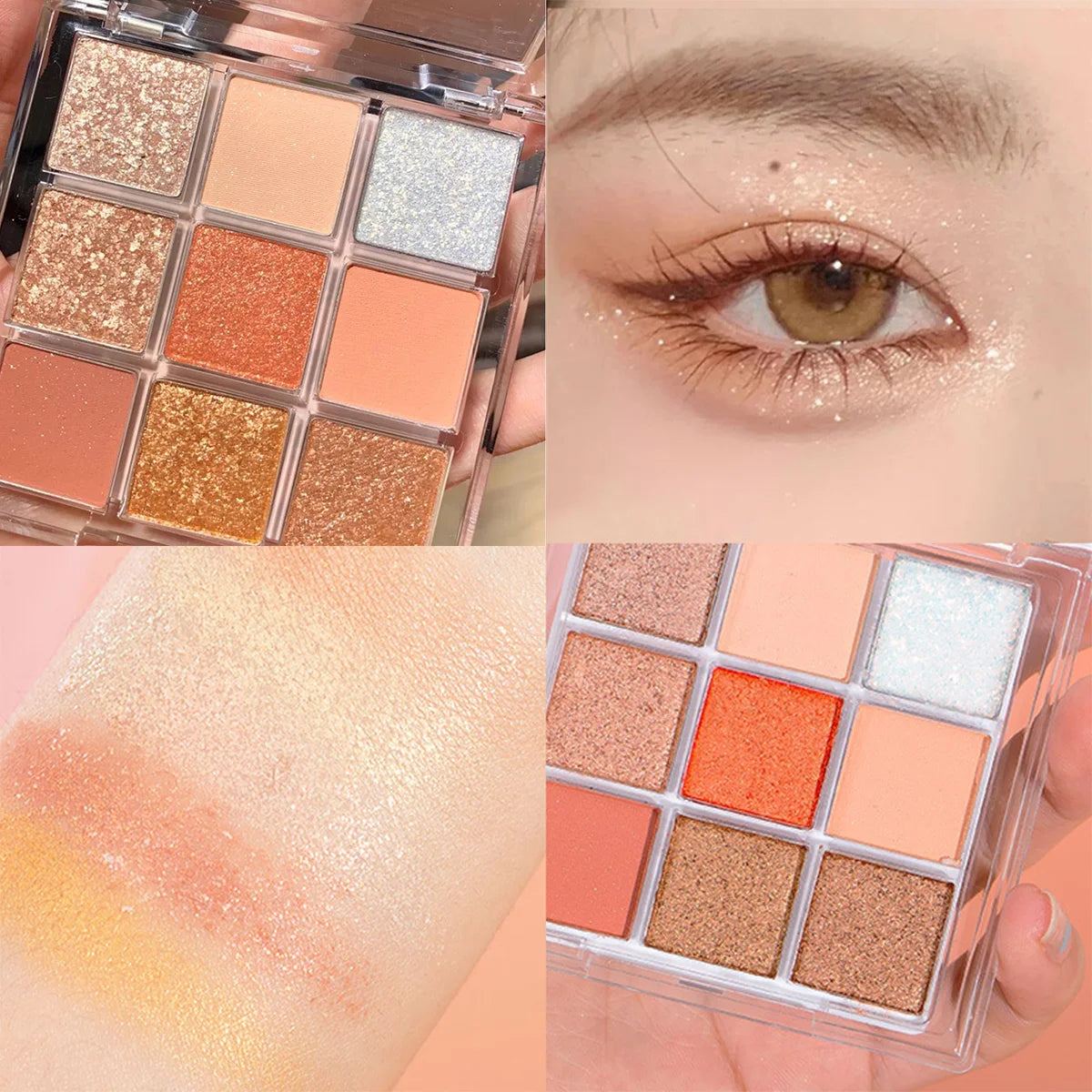Palette de Fards à Paupières 9 Couleurs — Finitions Pailletées, Nacrées et Mattes, Palette Multi-Usage pour un Maquillage Complet des Yeux