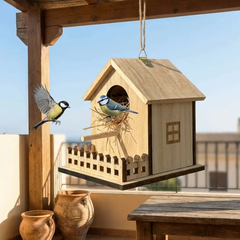 Wooden Bird House – Hanging Breeding & Nesting Box for Birds