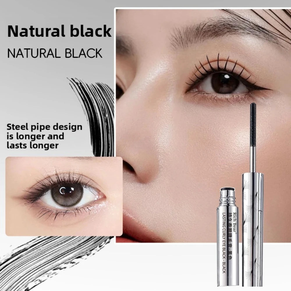 Mascara tube acier brosse spirale spéciale waterproof fibres de soie longue tenue recourbant cils durable