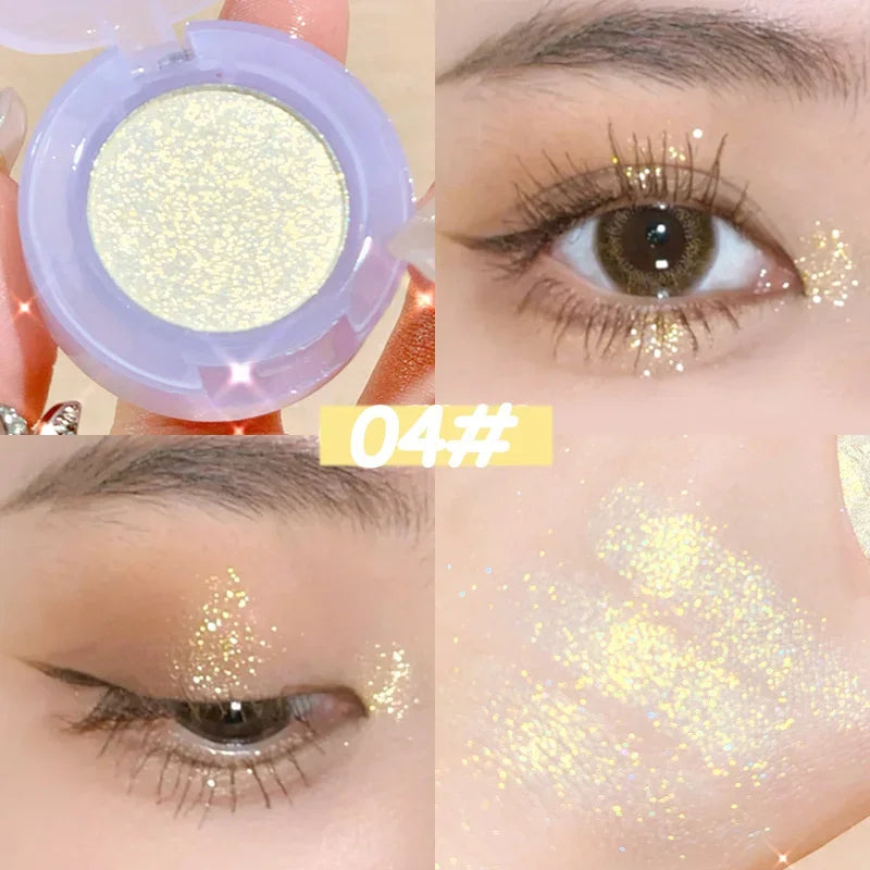 Fard à paupières argenté illuminateur, nacré et pailleté, longue tenue, waterproof, maquillage de fête pour femmes