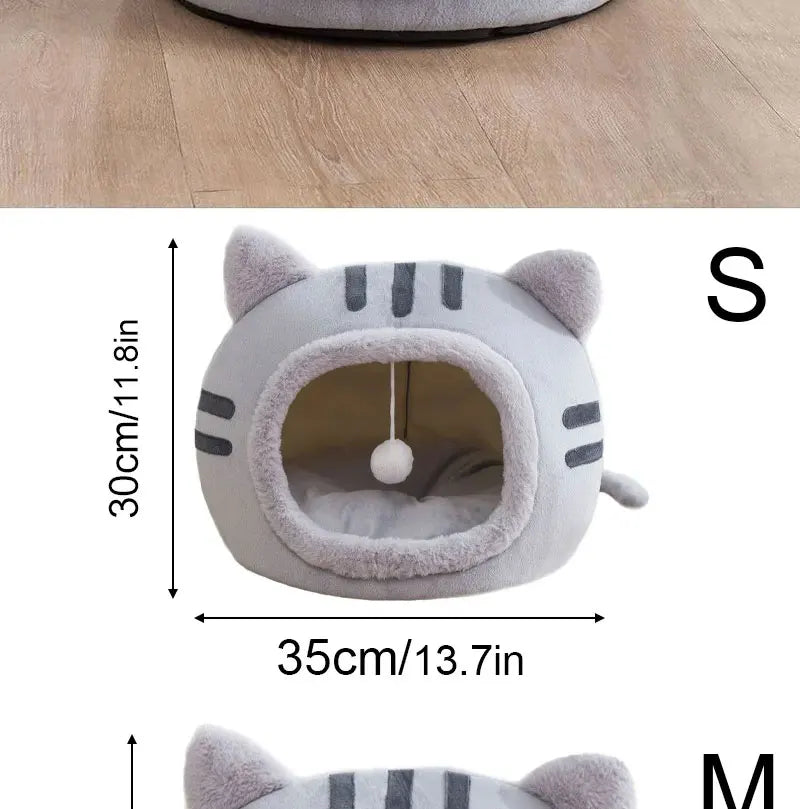 Plush Cat Cave Bed – Warm Foldable Pet House with Non-Slip Base