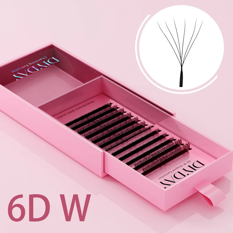 Extensions de cils en forme de W – Cils Bloom prémontés 3D, 4D, 5D, 6D, 7D, 8D, naturels et doux – Éventails d’extensions de cils