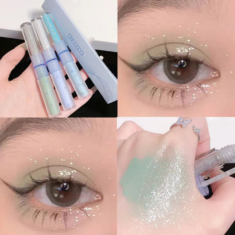 Ombre à paupières liquide bleue 2 en 1, mate, pailletée, nacrée, maquillage pour les yeux, effet gouttelette illuminatrice, outils de beauté