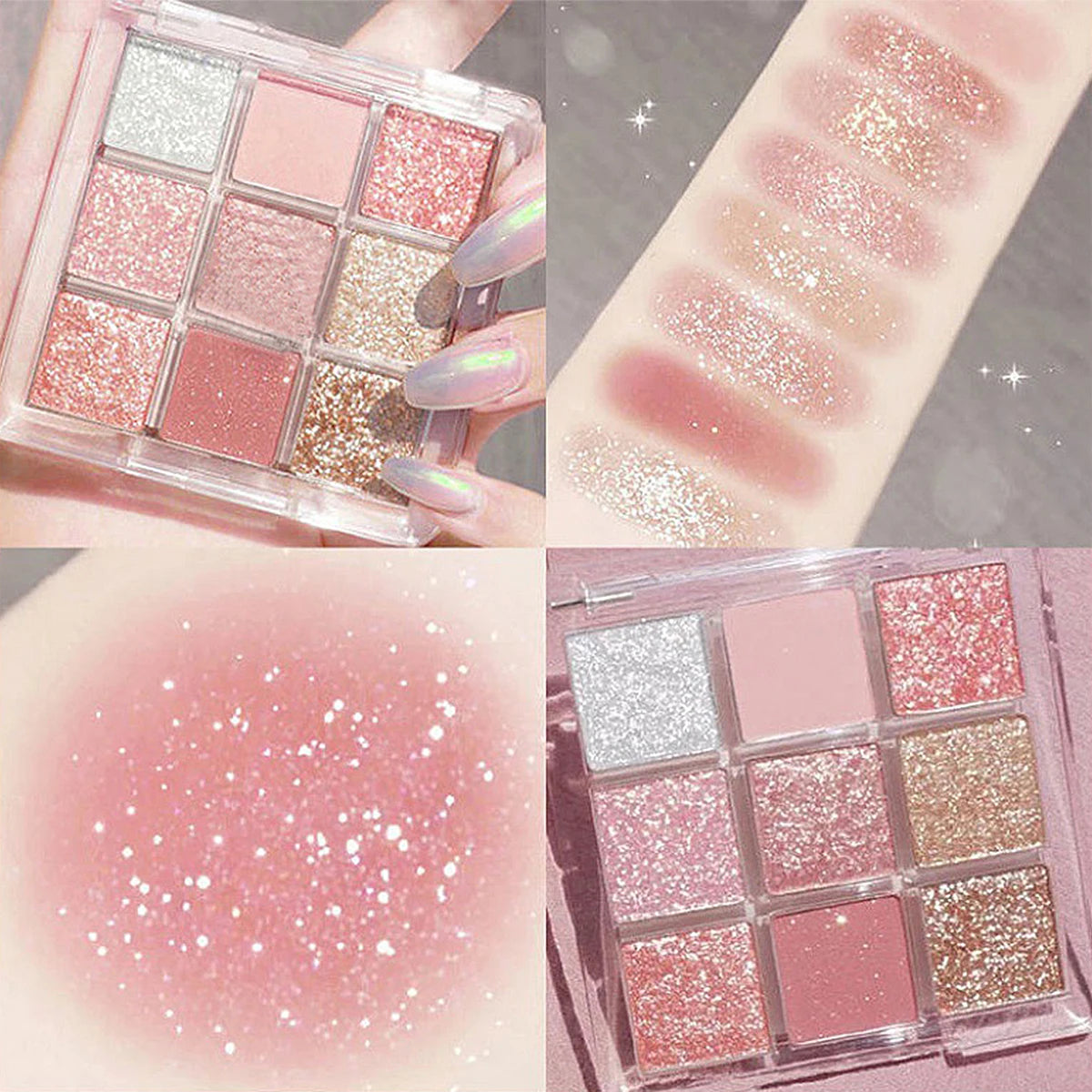Palette de Fards à Paupières 9 Couleurs — Finitions Pailletées, Nacrées et Mattes, Palette Multi-Usage pour un Maquillage Complet des Yeux