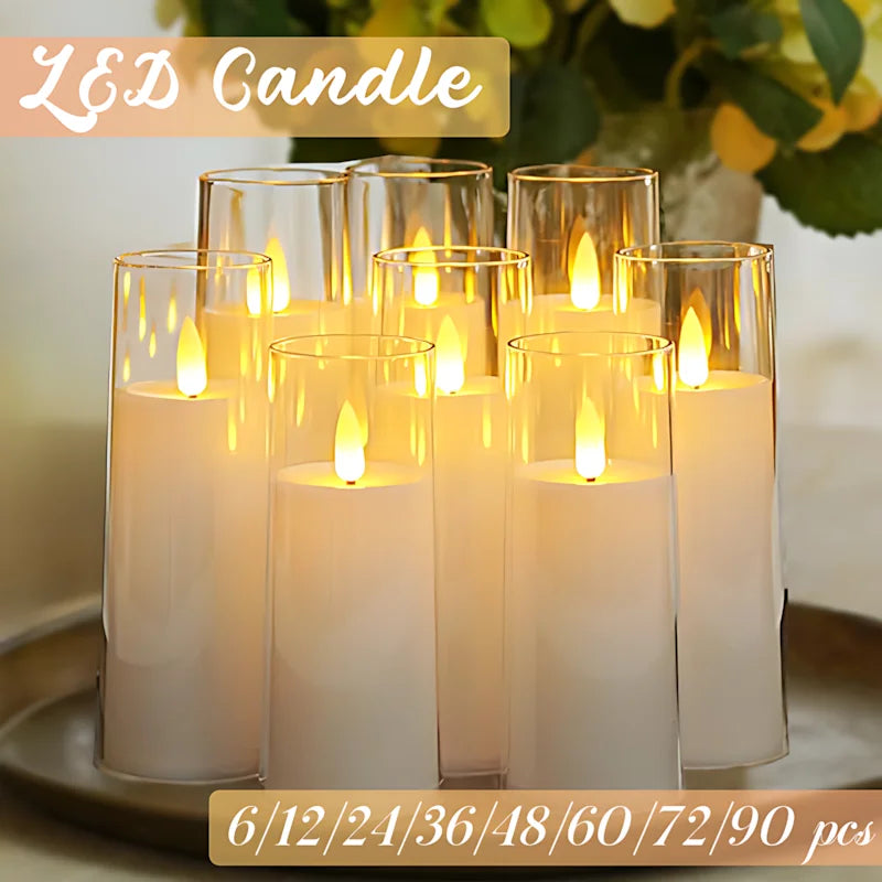 LED Flameless Tea Light Candles (6–90 PCS) – Flickering Acrylic Cup Candles for Weddings & Events