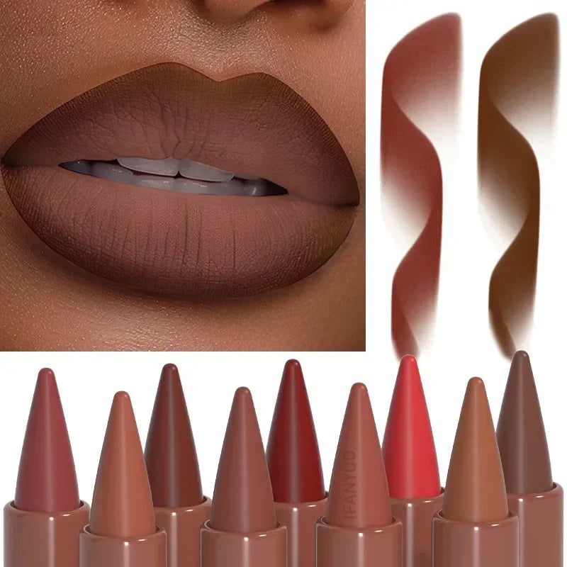 Crayon à Lèvres Dégradé à Pointe Effilée – Mat, Teintes Noir et Marron, Velours, Waterproof, Anti-Transfert, Contour des Lèvres