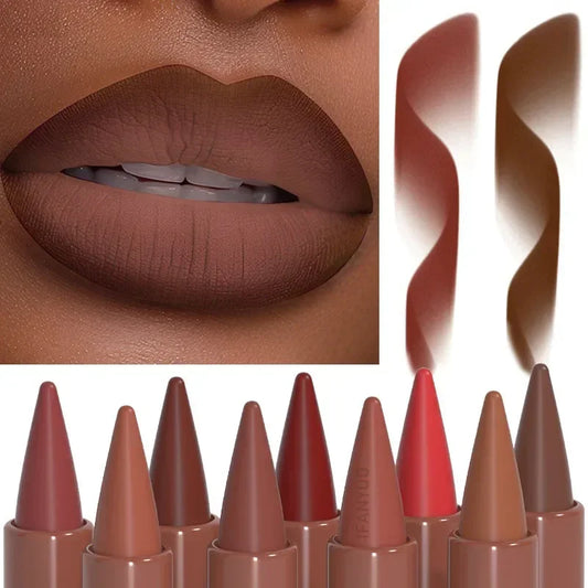 Crayon à Lèvres Dégradé à Pointe Effilée – Mat, Teintes Noir et Marron, Velours, Waterproof, Anti-Transfert, Contour des Lèvres