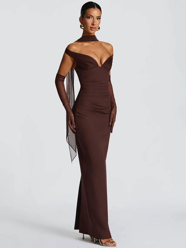 Robe Maxi Femme – Col Écharpe, Strapless, Dos Nu, Élégante et Sexy pour Soirées Club