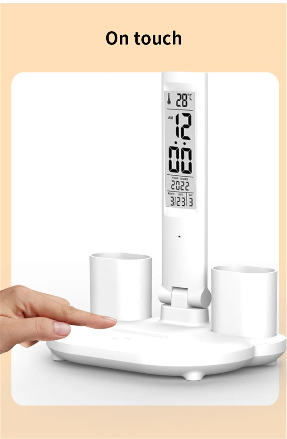 LED Desk Lamp with Clock & Temperature Display – USB Rechargeable Touch Control Reading Light