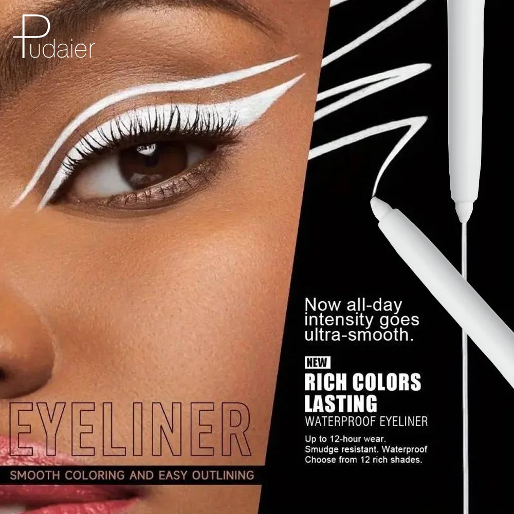 Eyeliner Gel Waterproof – Anti-Bavure, Longue Tenue, Texture Lisse, Blanc, Maquillage des Yeux pour Femmes