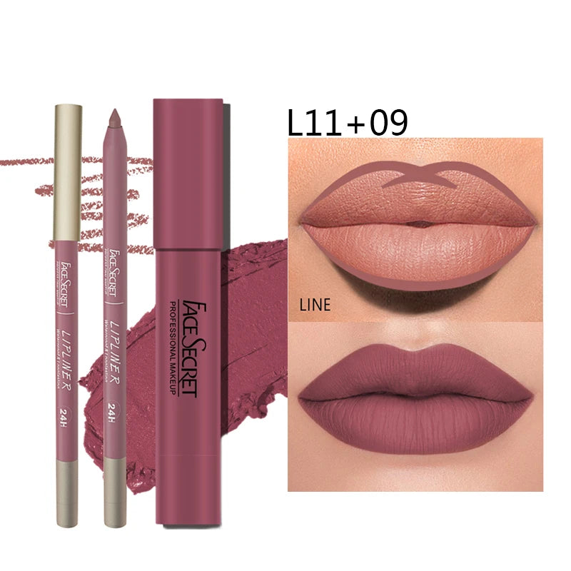 Set Rouge à Lèvres Mat + Crayon – Waterproof, Longue Tenue, Couleur Intense