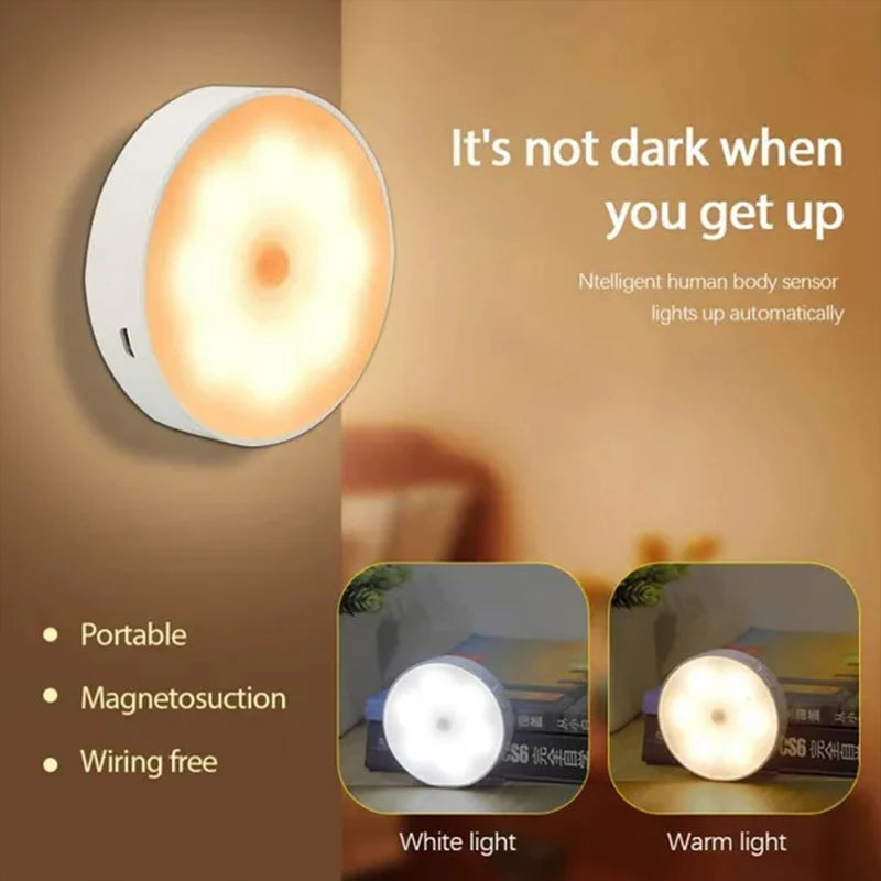 PIR Motion Sensor LED Night Light – USB Rechargeable Wireless Closet & Cabinet Lamp