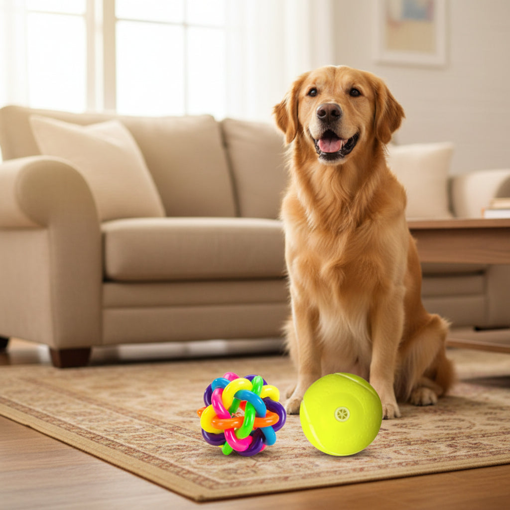 Squeaky Rubber Dog Ball Toy – Interactive Chew Toy for Small Dogs