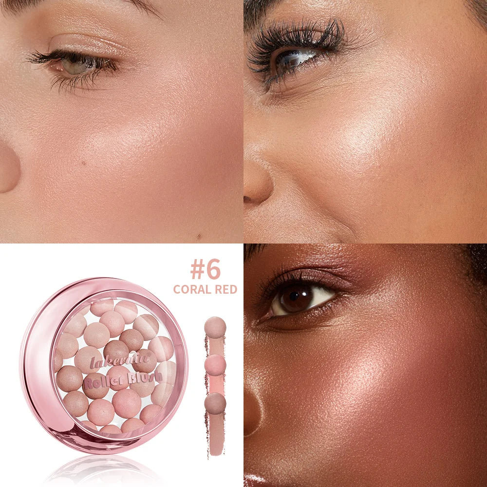 Blush Sphérique à Rouleau avec Pinceau — Maquillage Naturel, Longue Tenue, Fini Perlé, Pour Joues et Contour du Visage, Cosmétiques pour Femmes
