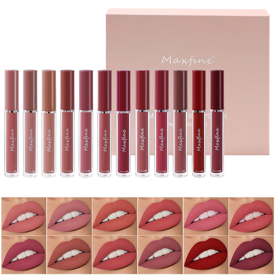 Coffret 6 rouges à lèvres mats – Texture lisse et tenue longue durée | Gloss waterproof et hydratant | Idéal pour les fêtes | Boîte cadeau élégante pour maquillage des lèvres