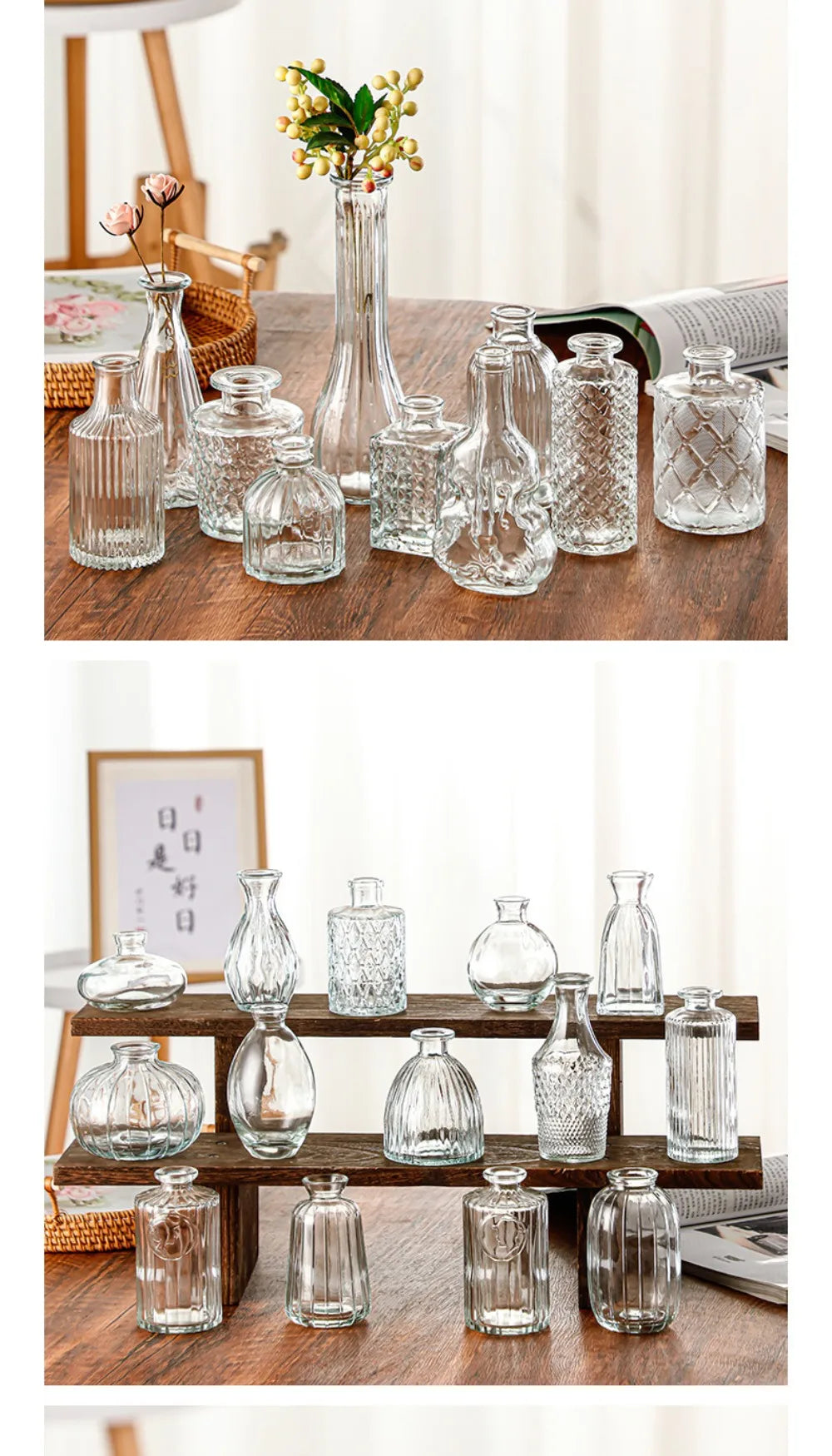 Mini Glass Vase Set – Transparent Hydroponic Flower Vases for Floral Arrangements & Home Decor